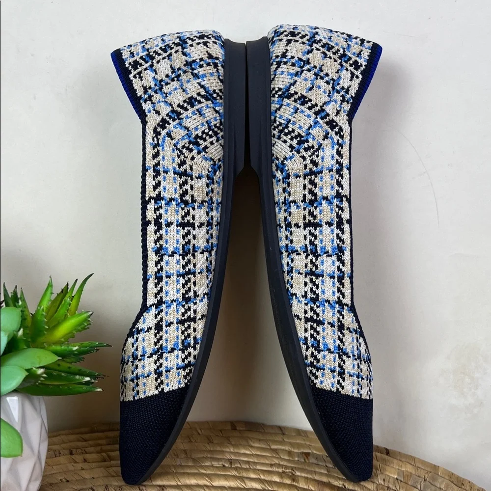 Rothy's Pointed Flat Knit Plaid Navy Cream Preppy 6 - Picture 6 of 9